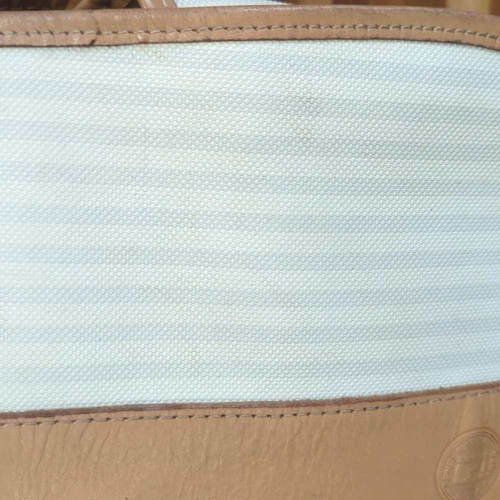 Vintage Fendi crossbody cream and grey striped purse with tan leather ac… - Picture 5 of 17